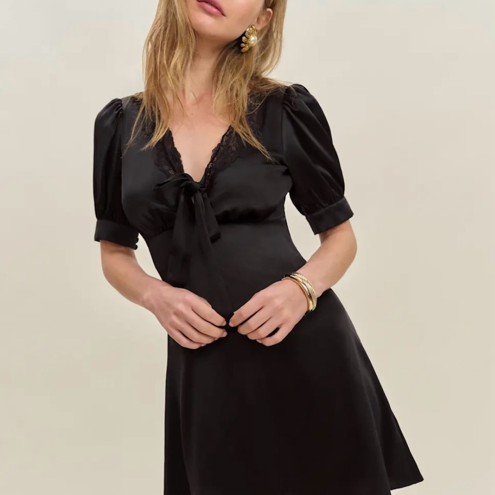 Reformation Avin Silk Dress Black - Size 6